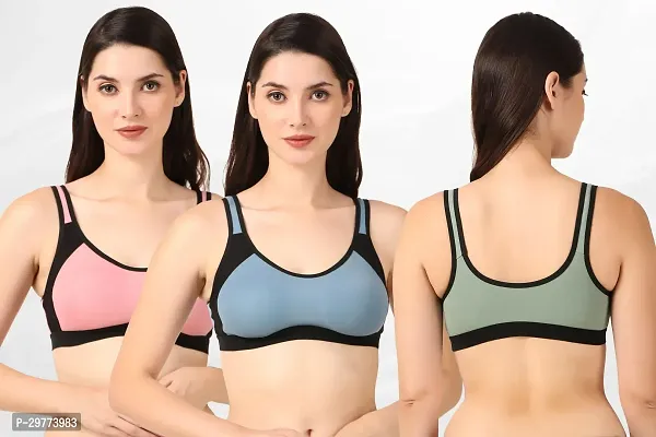 Stylish Cotton Blend Solid Bra for Women, Pack of 3