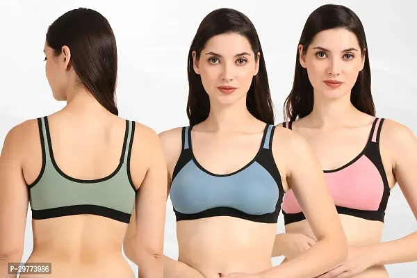 Stylish Cotton Blend Solid Bra for Women, Pack of 3-thumb0