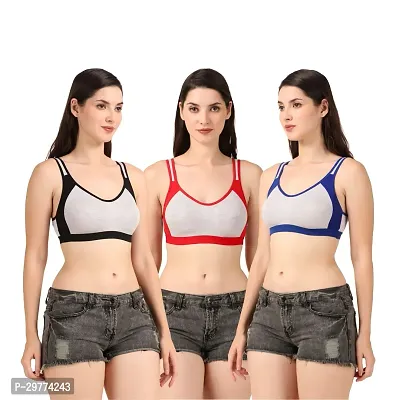 Stylish Cotton Blend Solid Bra for Women, Pack of 3-thumb0