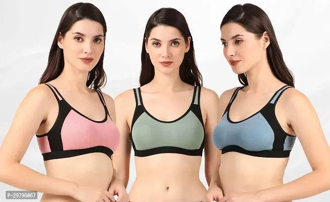 Stylish Cotton Blend Solid Bra for Women, Pack of 3