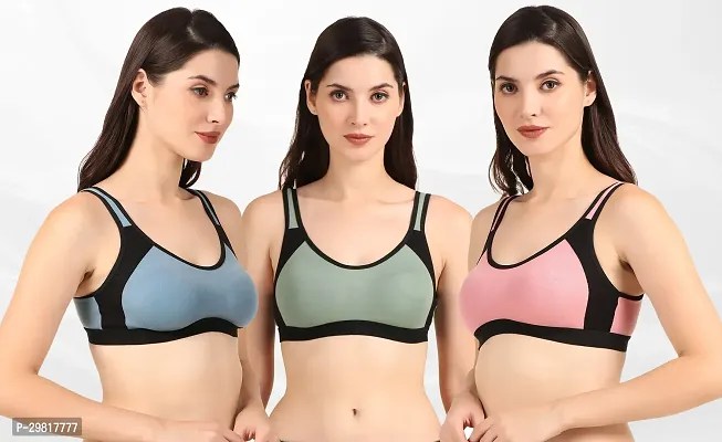 Stylish Cotton Blend Solid Bra for Women, Pack of 3