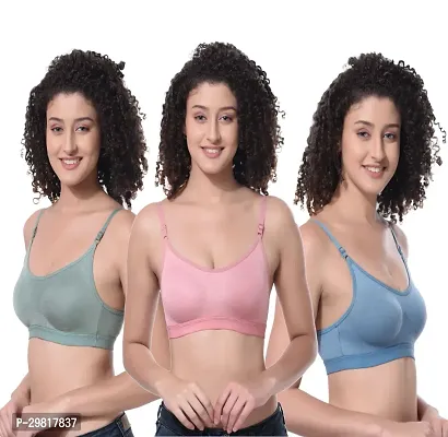 Stylish Cotton Blend Solid Bra for Women, Pack of 3