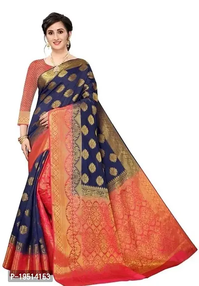 Beautiful Cotton Blend Jacquard Saree with Blouse Piece For Women