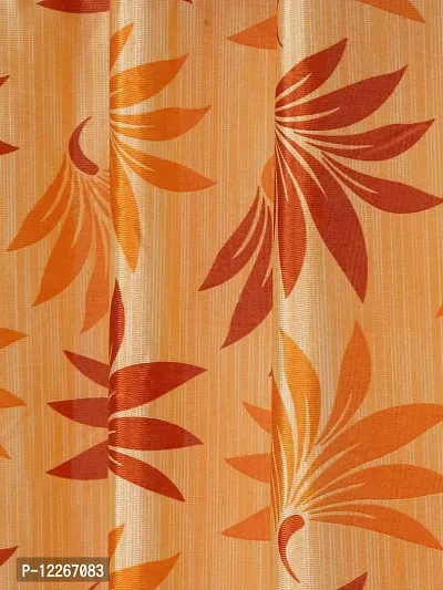 Cortina Leaf Design Long Door Drapes | Curtains for Home, Bedroom, Office Rooms | Balances Room Temperature | Polyester Fabric | Room-Darkening | Strechable | Pack of 2 | 9Ft | Orange-thumb3