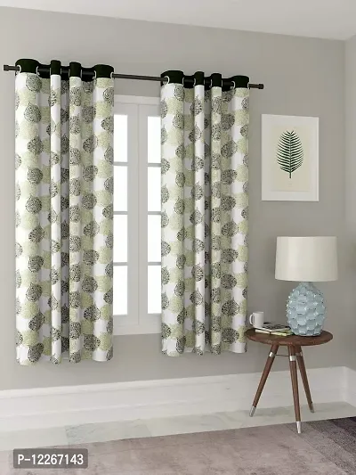 Cortina Polyester Fabric Eyelet Window Curtain (Green)