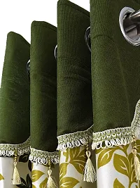 Cortina Polyester Floral Print Jhalar Pattern Curtains with Metal Eyelet ? Soft  Smooth ? Ready Fit ? Reusable Fabric ? Bedroom Living Room Kids Room Hall Office ? 7 Feet Set of 2 ? Green?-thumb1