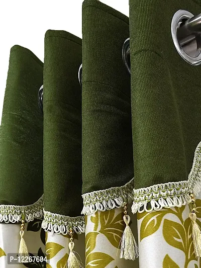 Cortina Polyester Floral Print Jhalar Pattern Curtains with Metal Eyelet ? Soft  Smooth ? Ready Fit ? Reusable Fabric ? Bedroom Living Room Kids Room Hall Office ? 7 Feet Set of 2 ? Green?-thumb2