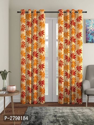 FasHome Orange Polyester Eyelet Fitting Door Curtain's - Pack Of 2-thumb0