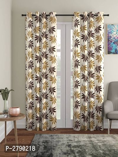 Brown Polyester Eyelet Fitting Long Door Curtain's - Pack Of 2-thumb0