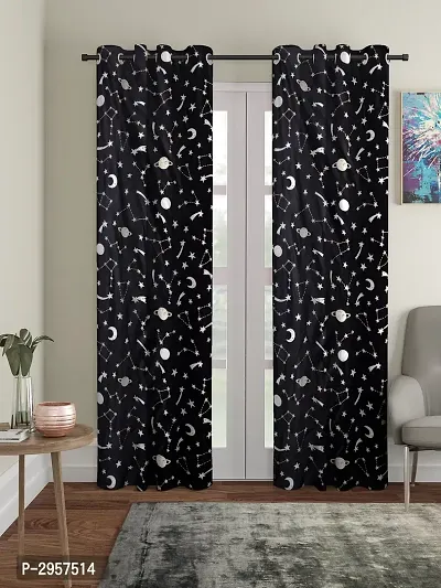 Glow in dark Room Curtain Set of 2 - (7 Feet - Door) 45" x 84"-thumb0