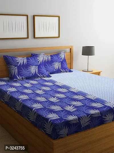 Dainty Blue Cotton Abstract Double Bedsheet with 2 Pillow Covers-thumb0