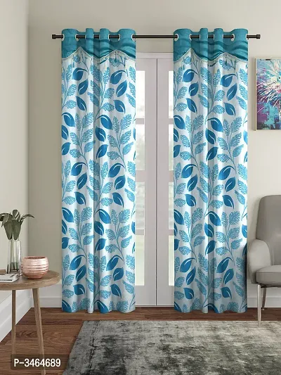 Blue Polyester Eyelet Fitting Door Curtains For Your Homes (Pack Of 2 Curtains)-thumb0