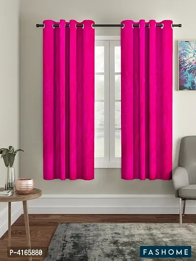 Fashome Pack of 2 Beautiful  Pink Polyester Eyelet Fitting Windows Curtain (5 Feet)-thumb0