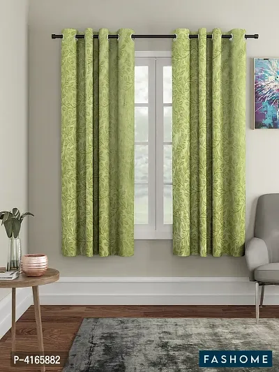 Fashome Pack of 2 Beautiful  Green Polyester Eyelet Fitting Windows Curtain (5 Feet)