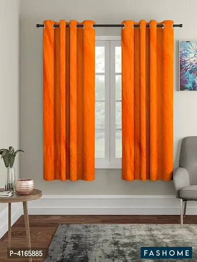 Fashome Pack of 2 Beautiful  Orange Polyester Eyelet Fitting Windows Curtain (5 Feet)