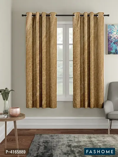 Fashome Pack of 2 Beautiful  Brown Polyester Eyelet Fitting Windows Curtain (5 Feet)