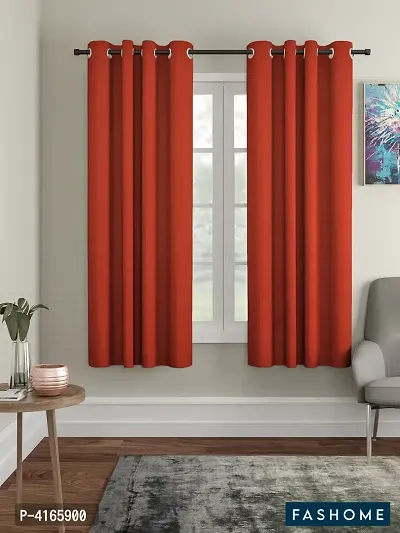 Fashome Pack of 2 Beautiful  Orange Polyester Eyelet Fitting Windows Curtain (5 Feet)