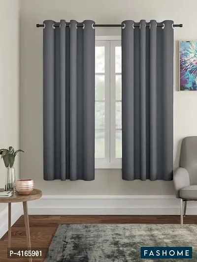 Fashome Pack of 2 Beautiful  Grey Polyester Eyelet Fitting Windows Curtain (5 Feet)