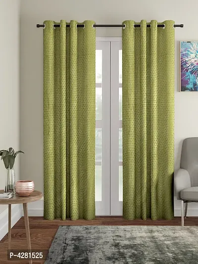 FasHome Modern Green Polyester Polka Dot Printed Door Curtain (Pack Of 2)