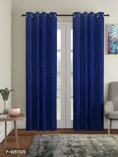 FasHome Modern Blue Polyester Polka Dot Printed Door Curtain (Pack Of 2)