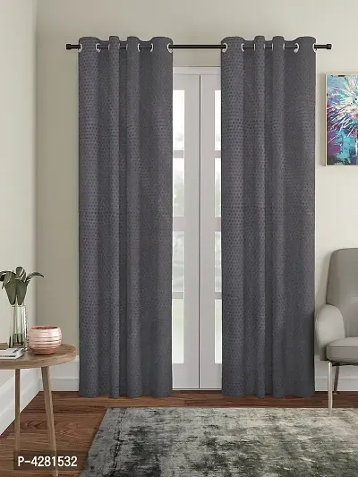 FasHome Modern Grey Polyester Polka Dot Printed Door Curtain (Pack Of 2)-thumb0