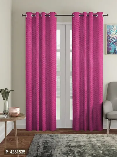 FasHome Modern Pink Polyester Polka Dot Printed Door Curtain (Pack Of 2)