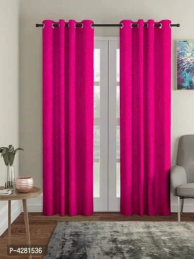 Modern Pink Polyester Polka Dot Printed Door Curtain (Pack Of 2)-thumb0