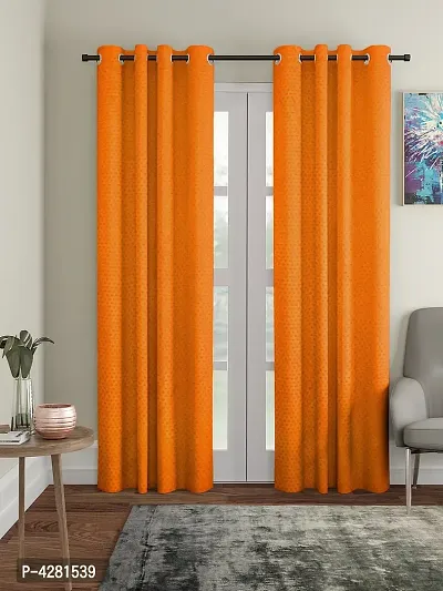 Modern Orange Polyester Polka Dot Printed Door Curtain (Pack Of 2)