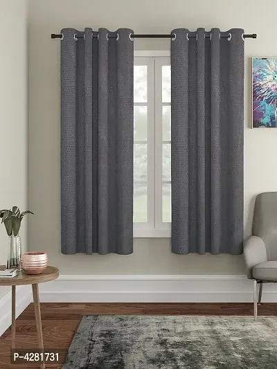 FasHome Premium Grey Polyester Polka Dot Printed Window Curtain (Pack Of 2)