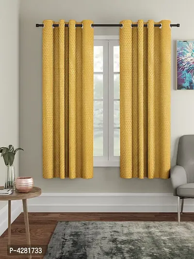 FasHome Premium Yellow Polyester Polka Dot Printed Window Curtain (Pack Of 2)