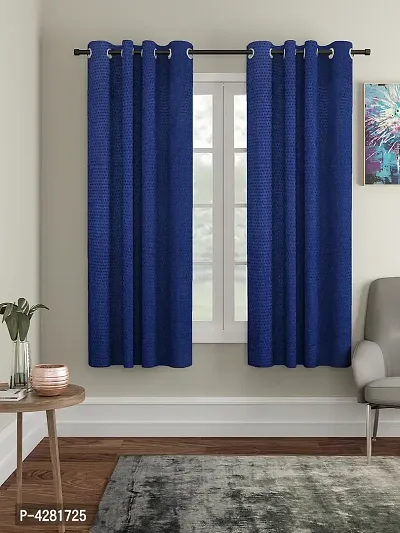 FasHome Premium Blue Polyester Polka Dot Printed Window Curtain (Pack Of 2)