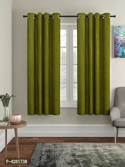 FasHome Premium Green Polyester Polka Dot Printed Window Curtain (Pack Of 2)