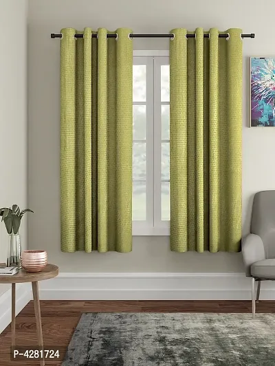 FasHome Premium Green Polyester Polka Dot Printed Window Curtain (Pack Of 2)