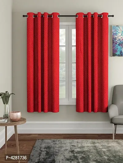 FasHome Premium Red Polyester Polka Dot Printed Window Curtain (Pack Of 2)