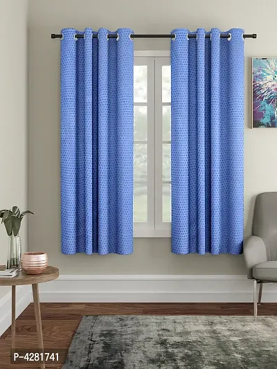 FasHome Premium Blue Polyester Polka Dot Printed Window Curtain (Pack Of 2)