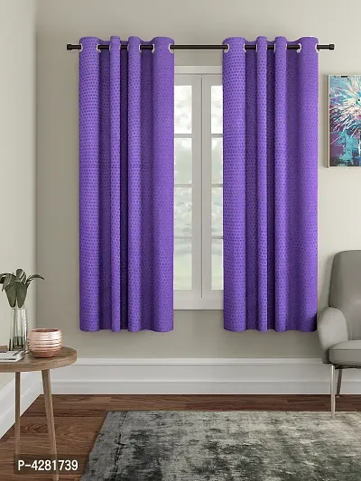 FasHome Premium Purple Polyester Polka Dot Printed Window Curtain (Pack Of 2)