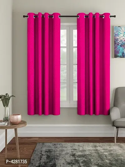 FasHome Premium Pink Polyester Polka Dot Printed Window Curtain (Pack Of 2)