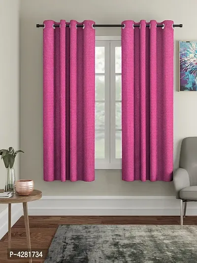 FasHome Premium Pink Polyester Polka Dot Printed Window Curtain (Pack Of 2)