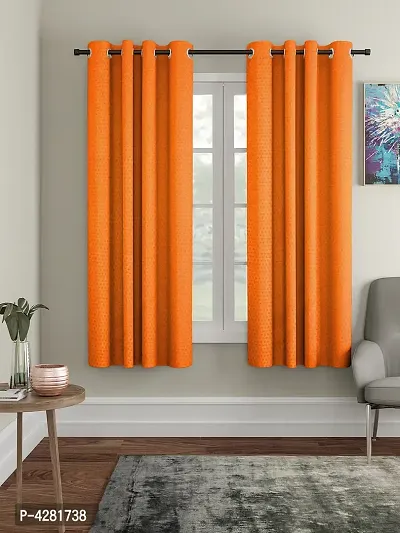 FasHome Premium Orange Polyester Polka Dot Printed Window Curtain (Pack Of 2)
