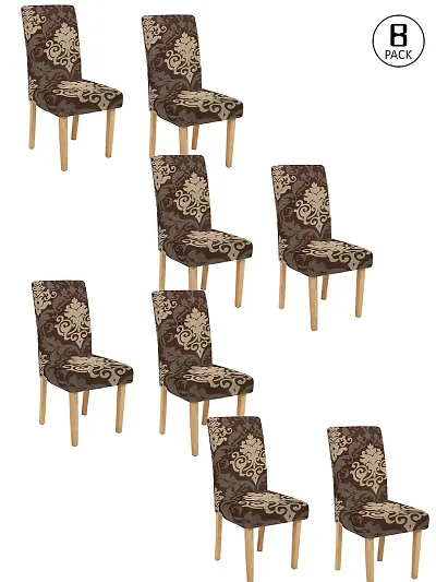 FasHome Printed Removable & Washable Dining Chair Cover (Pack of 8)