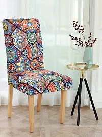 FasHome Premium Multicoloured Polyester Printed Chair Cover (Piece Of 6)-thumb1