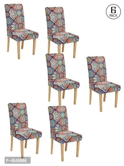 FasHome Premium Multicoloured Polyester Printed Chair Cover (Piece Of 6)
