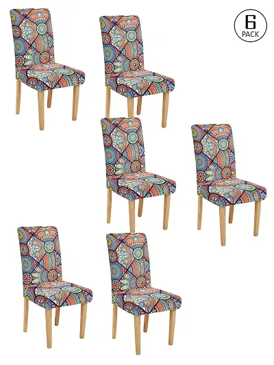 FasHome Premium Multicolored Polyester Printed Chair Cover (Pack Of 6)