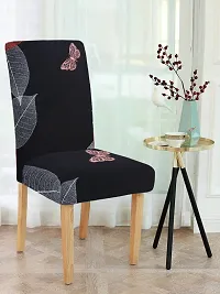 FasHome Premium Black Polyester Printed Chair Cover (Piece Of 6)-thumb1