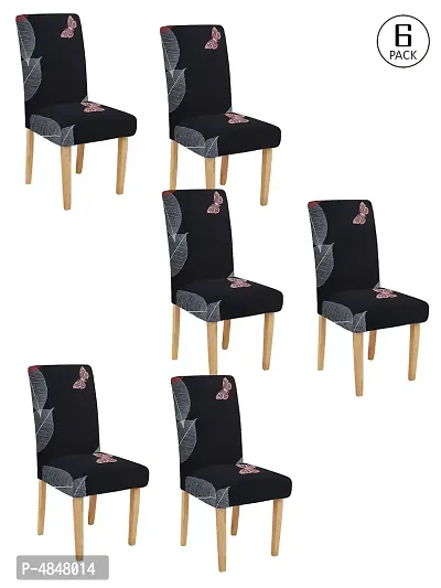 FasHome Premium Black Polyester Printed Chair Cover (Piece Of 6)