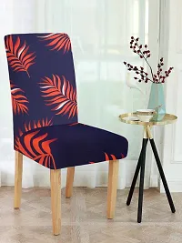 FasHome Premium Navy Blue Polyester Printed Chair Cover (Piece Of 6)-thumb1