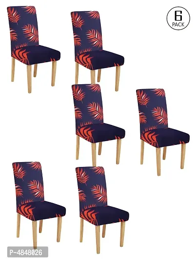 FasHome Premium Navy Blue Polyester Printed Chair Cover (Piece Of 6)