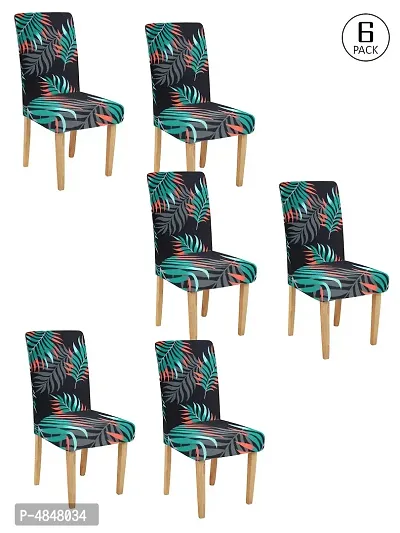 FasHome Premium Multicoloured Polyester Printed Chair Cover (Piece Of 6)-thumb0