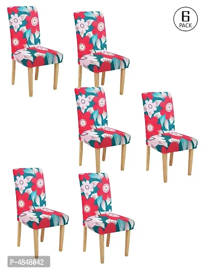 FasHome Premium Multicoloured Polyester Printed Chair Cover (Piece Of 6)-thumb0