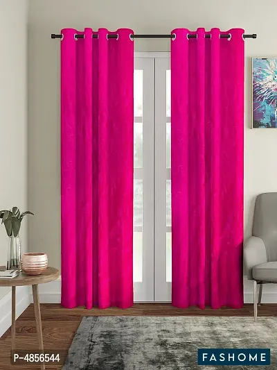 Pack of 2 Beautiful  Pink Polyester Eyelet Fitting Long Door Curtain (9 Feet)-thumb0